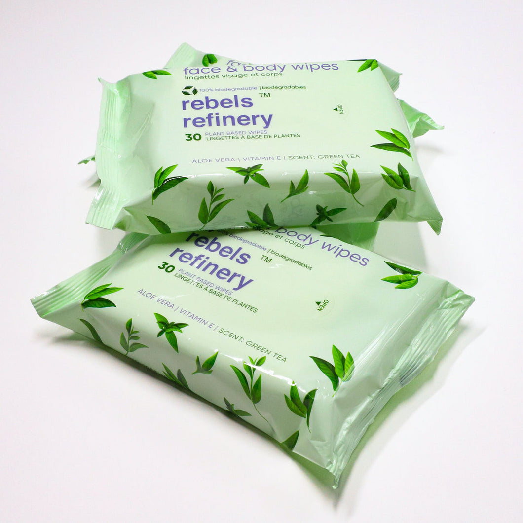 Green Tea Plant Based Face & Body Wipes - Biodegradable - Rebels Refinery